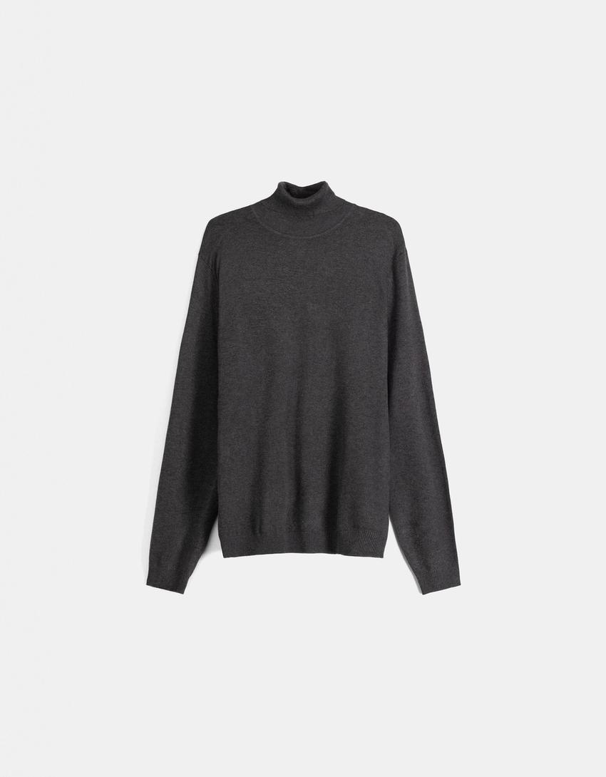 Pull col roulé fin-Gris foncé-4