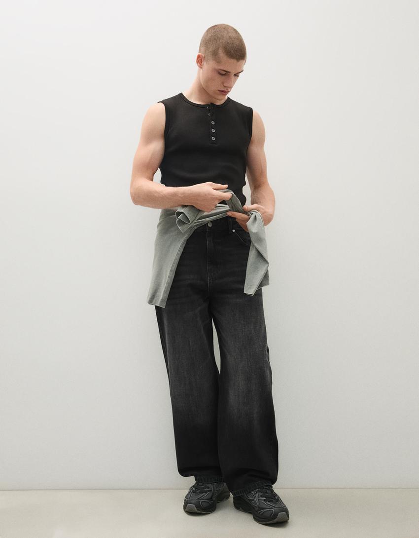 Embroidered neobarrel jeans-Black
