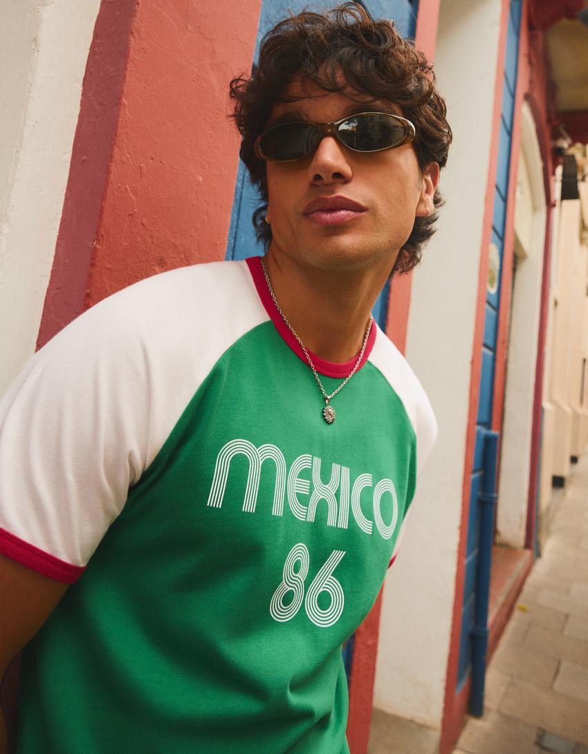 T-shirt slim fit raglan imprimé-Vert