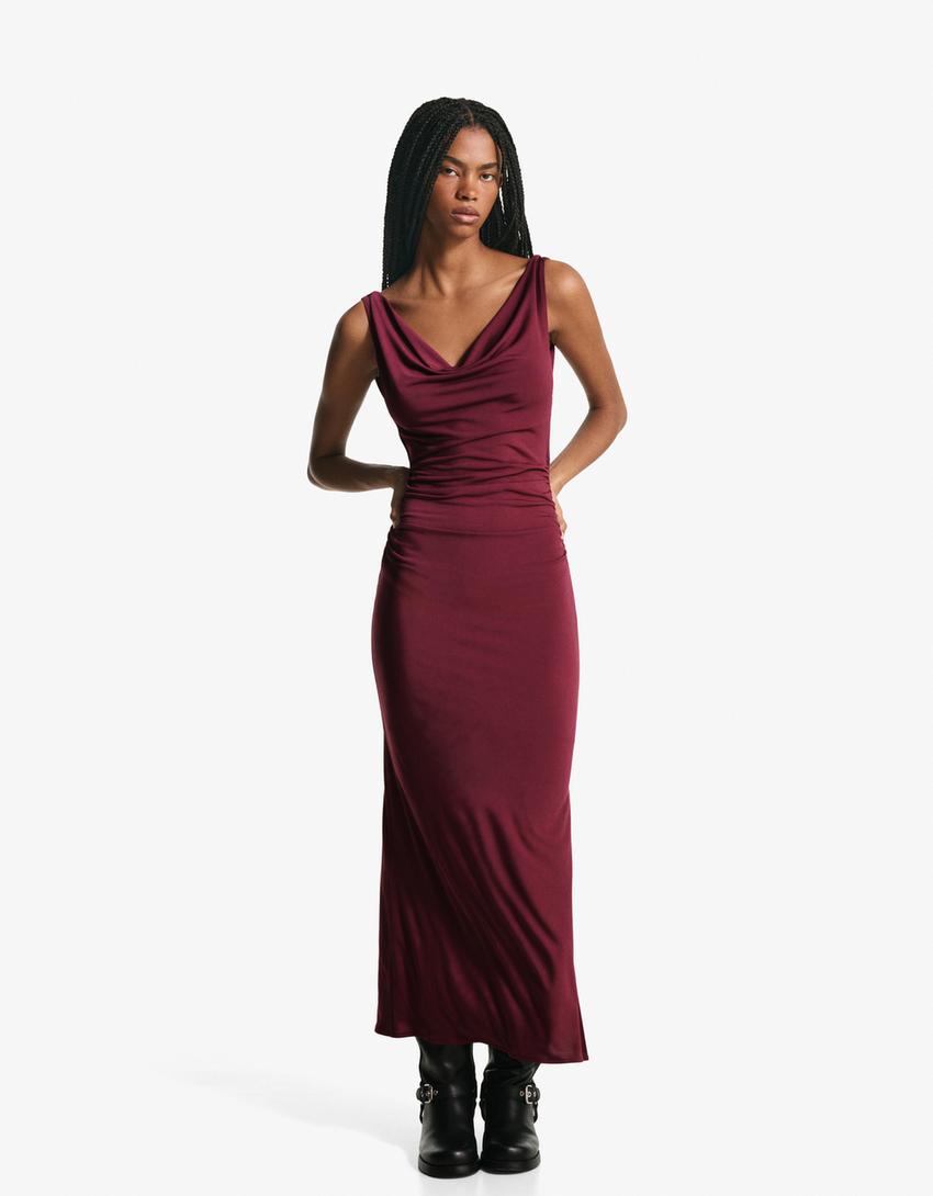 Draped midi dress-Burgundy