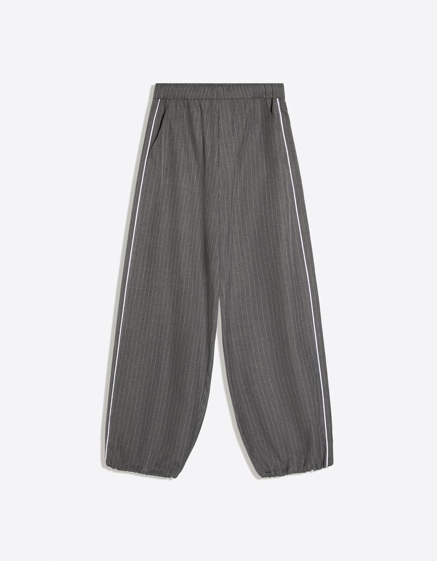 Pinstripe joggers-Grey Marl