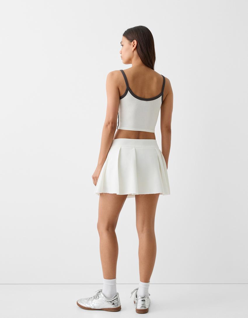 تنورة سكورت سارينغ بثنيات-أبيض مطفي-2