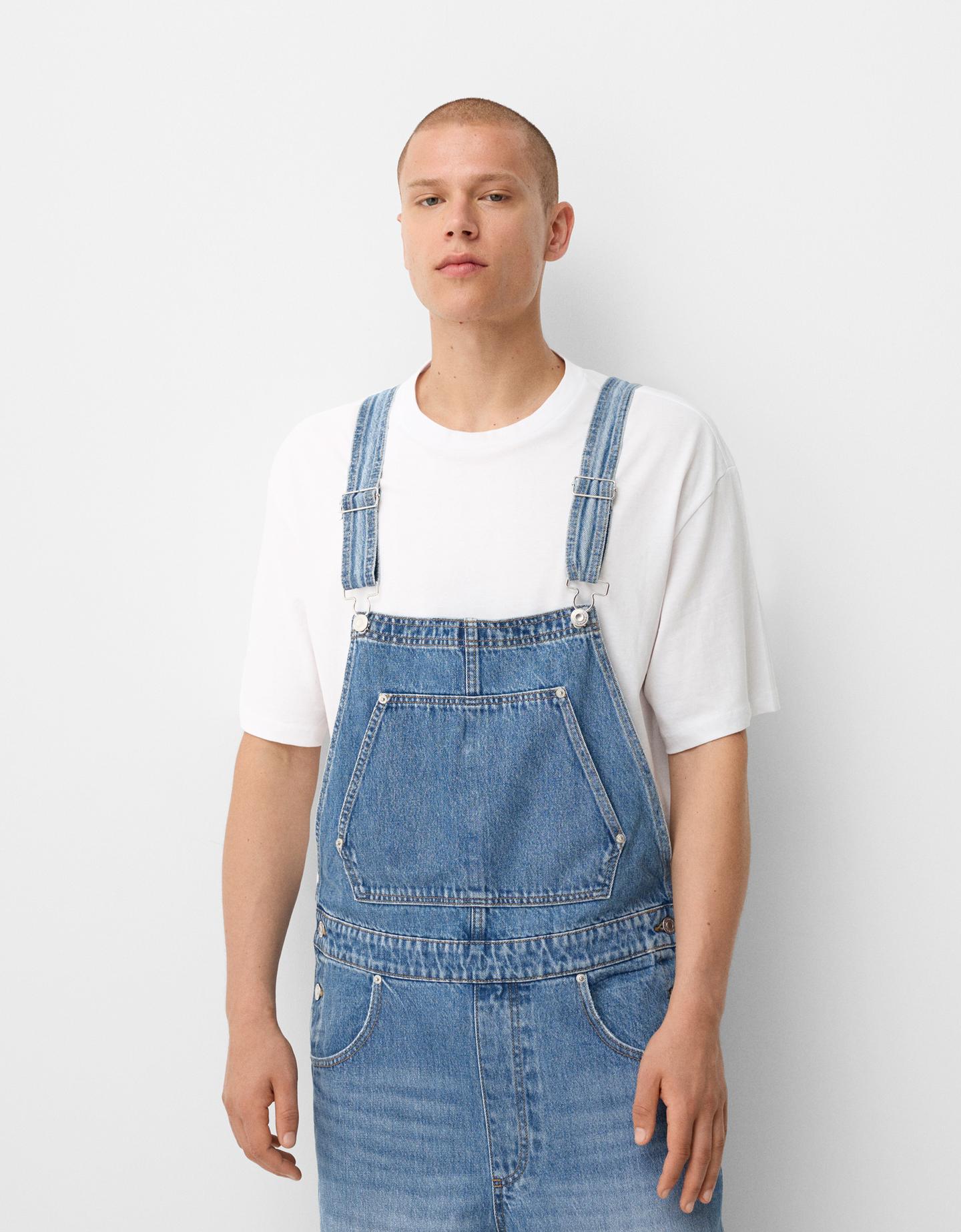 Bershka Mono Baggy Hombre M Azul Lavado