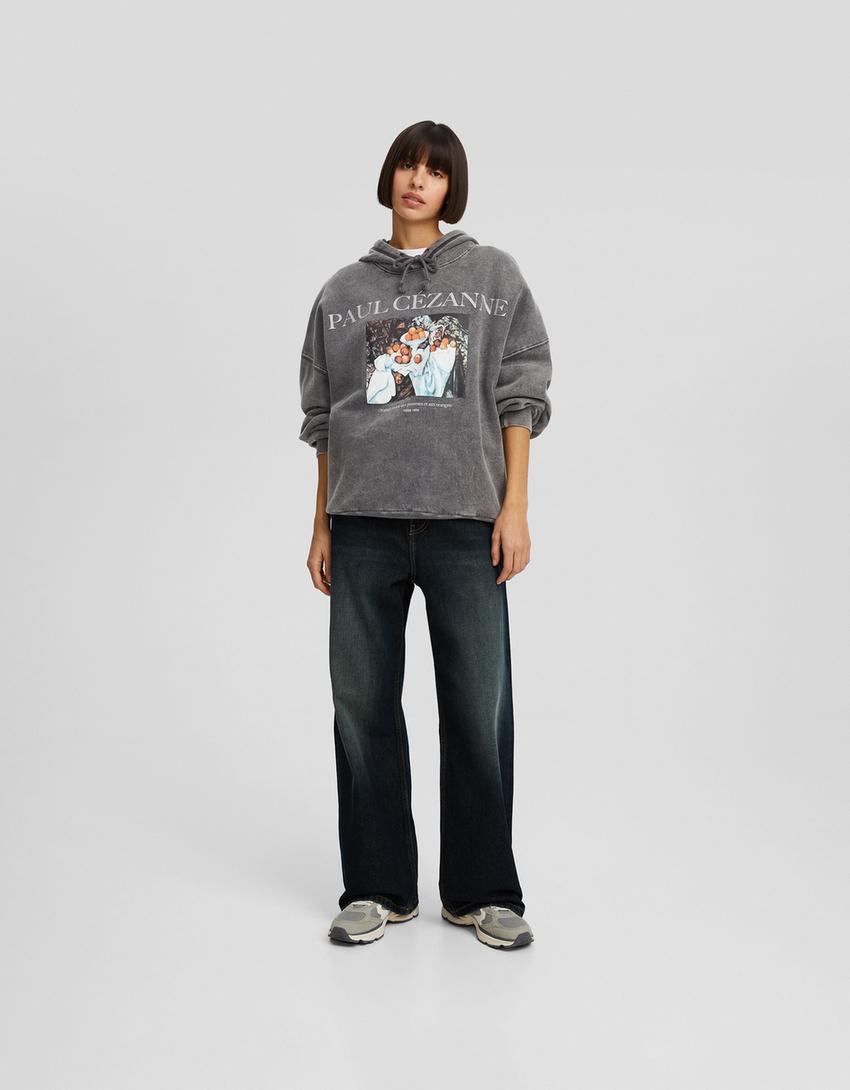 Paul Cézanne faded effect print hoodie-Grey-3