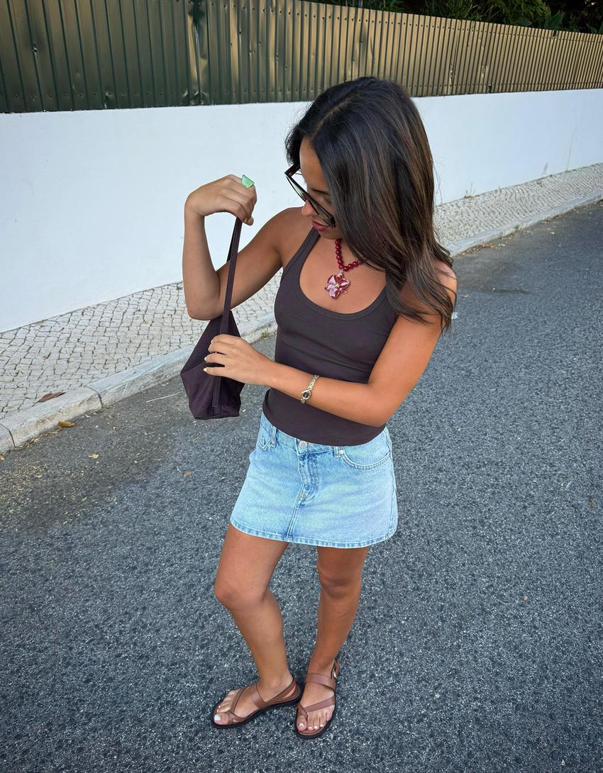 Minigonna in denim-Azzurro-1