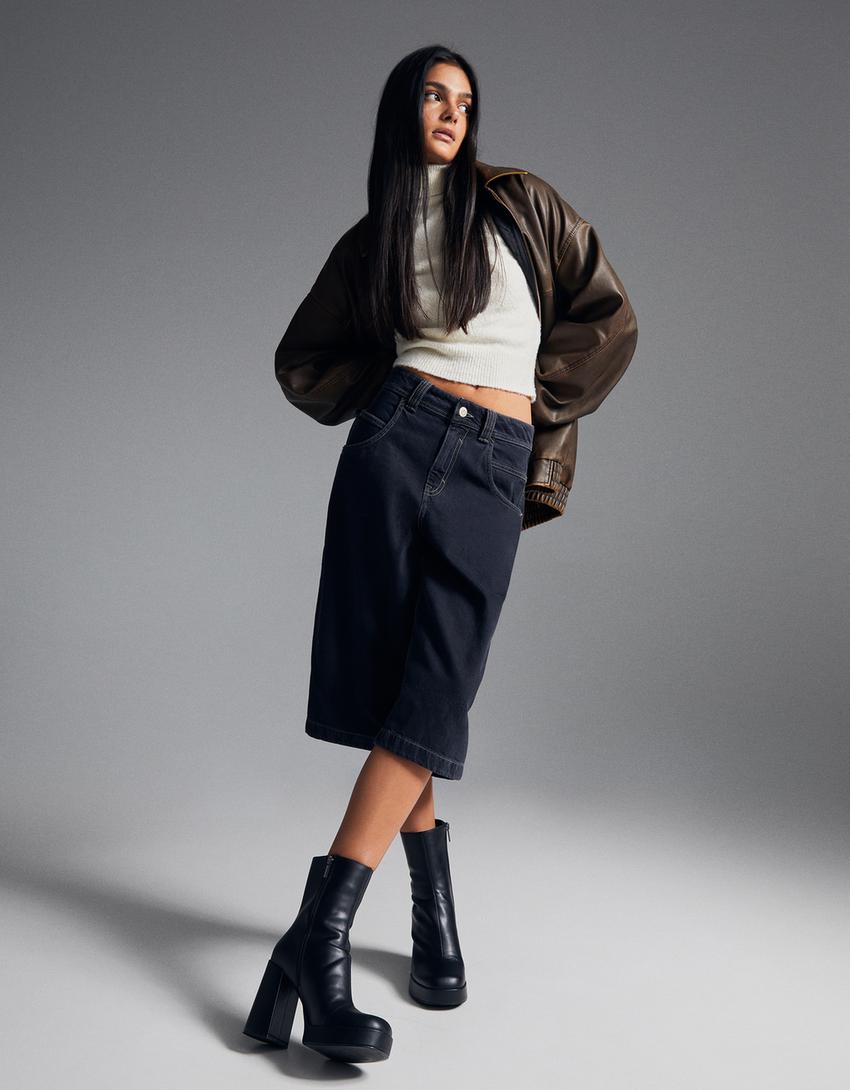 Bottines talon large plateforme-Noir-1