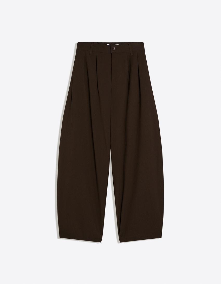 Plisowane spodnie superbaggy semijogger-Brązowy