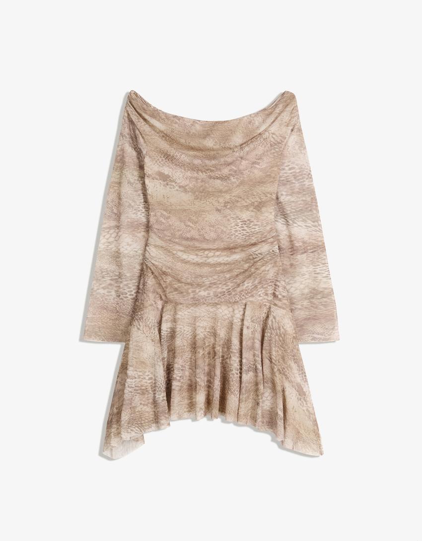 Mini robe en tulle-Sable