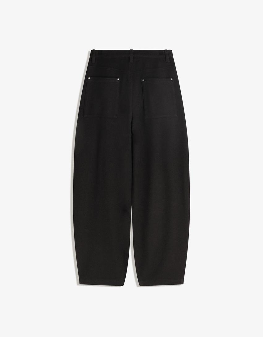 Balloon-fit flannel trousers-Black