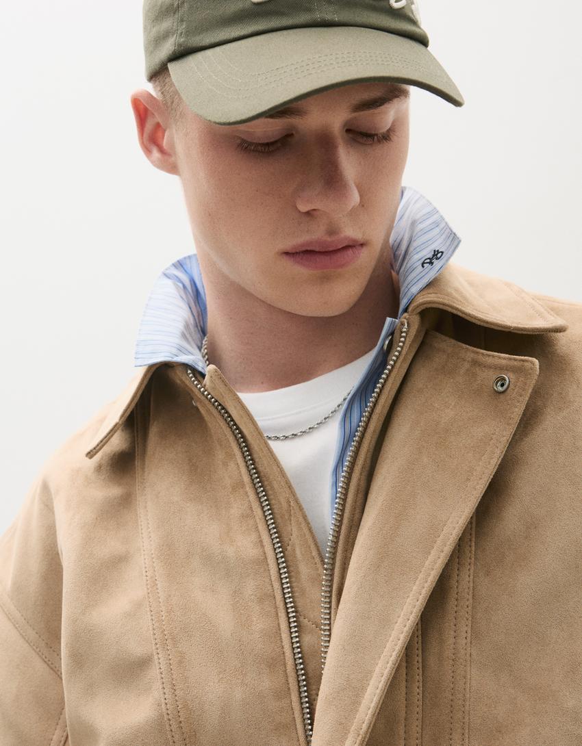 Jaqueta faux suede-Bege