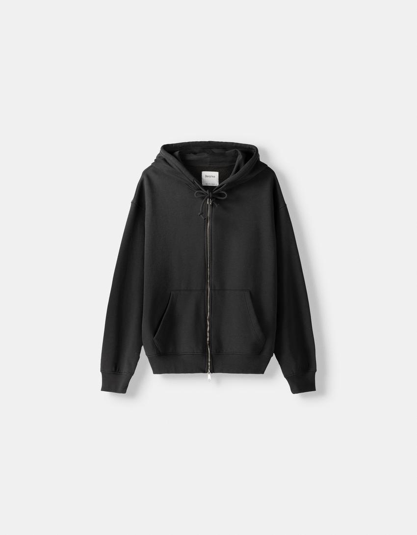 Oversize zip-up hoodie-Dark grey-4