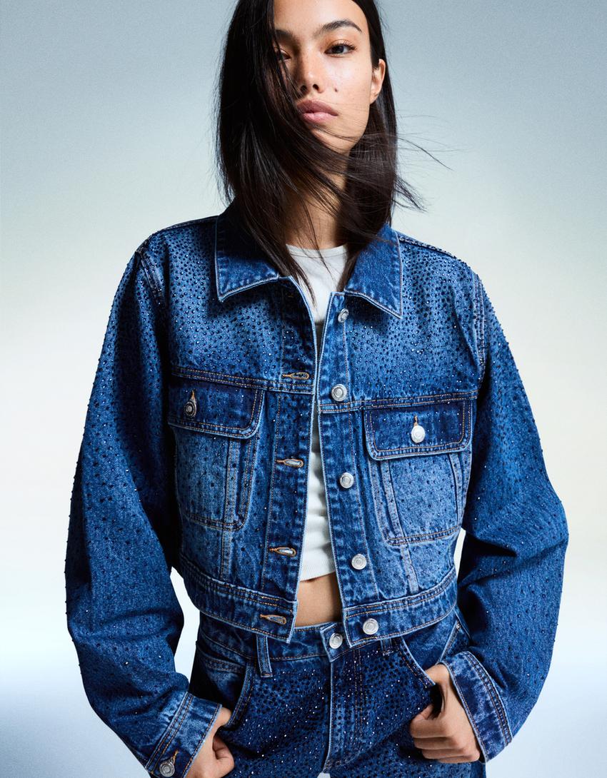 Blusão denim brilho-Azul-0