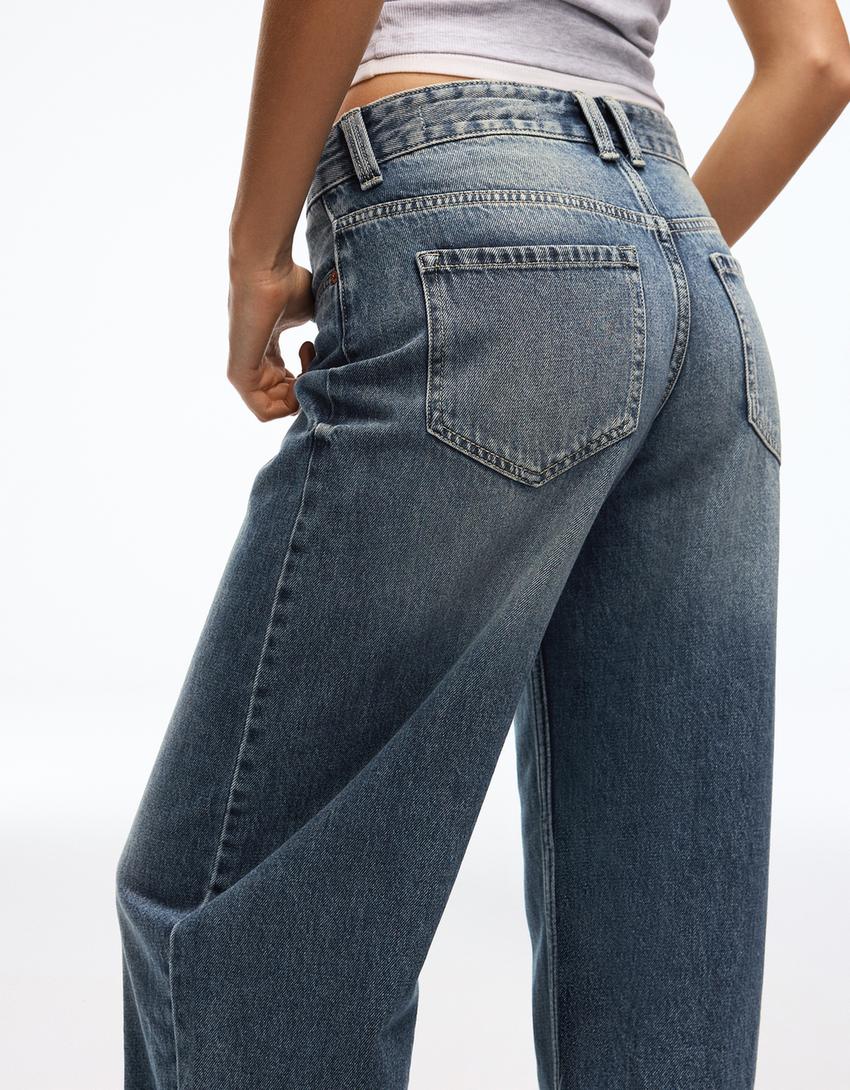 Jean baggy barrel taille basse-Bleu