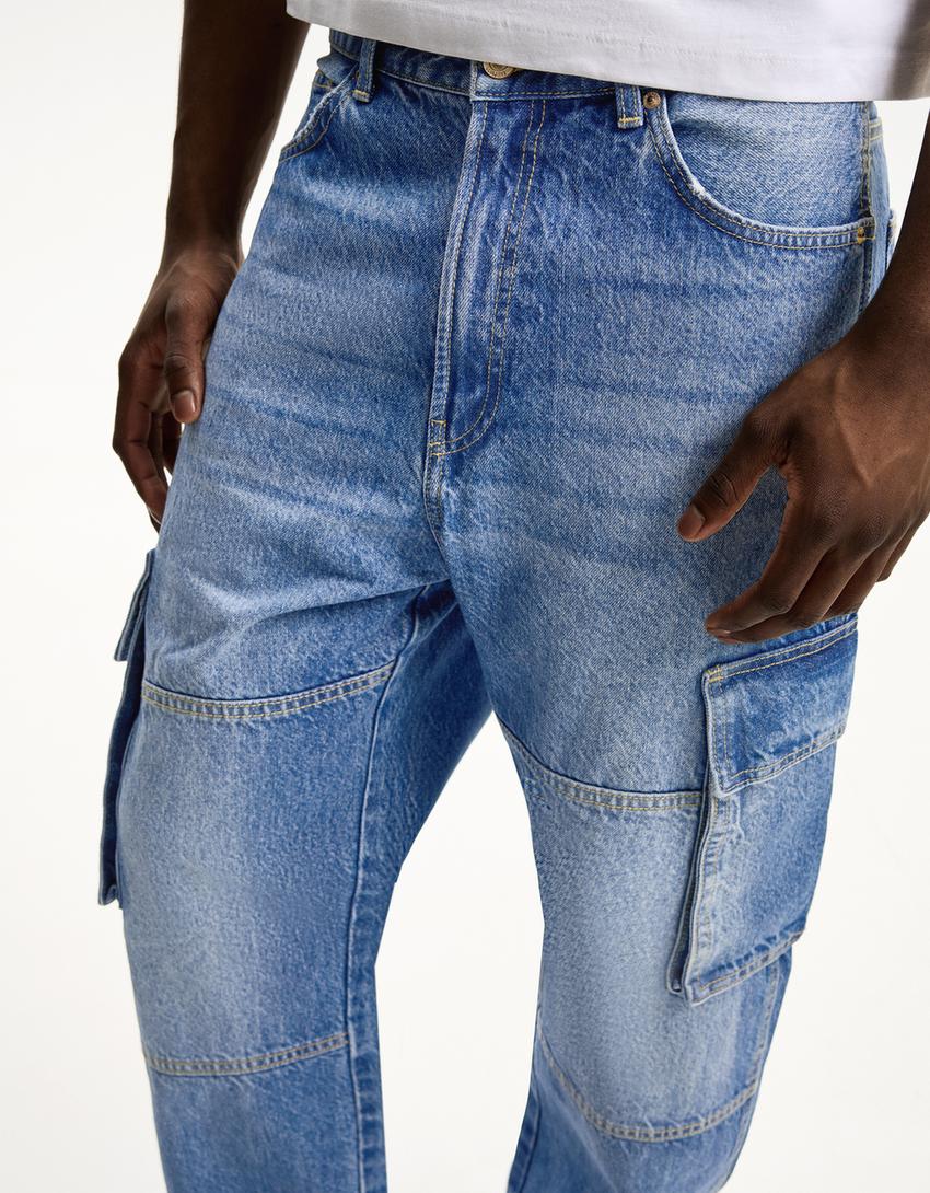 Baggy cargo jeans-Light blue