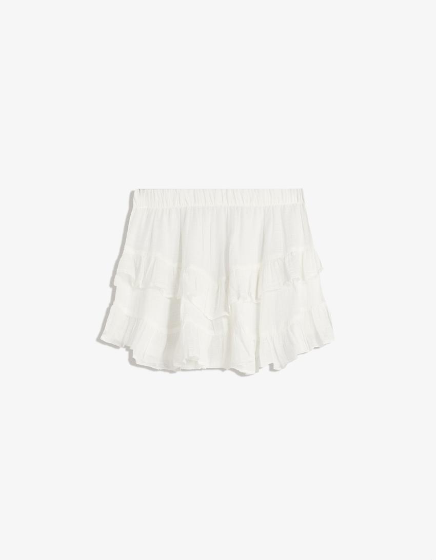 Ruffled mini skirt with studs-White