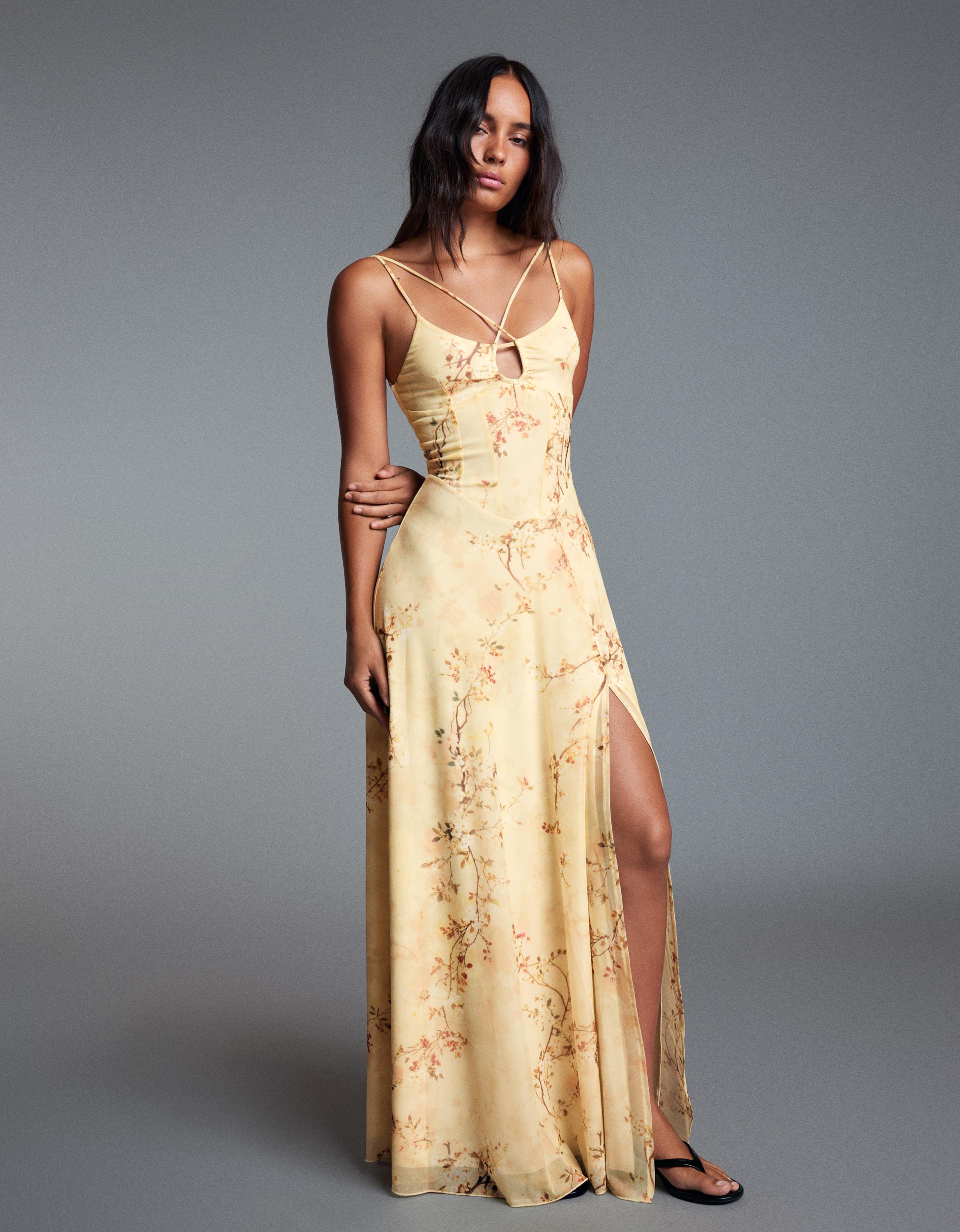 Strappy floral midi dress — Yellow