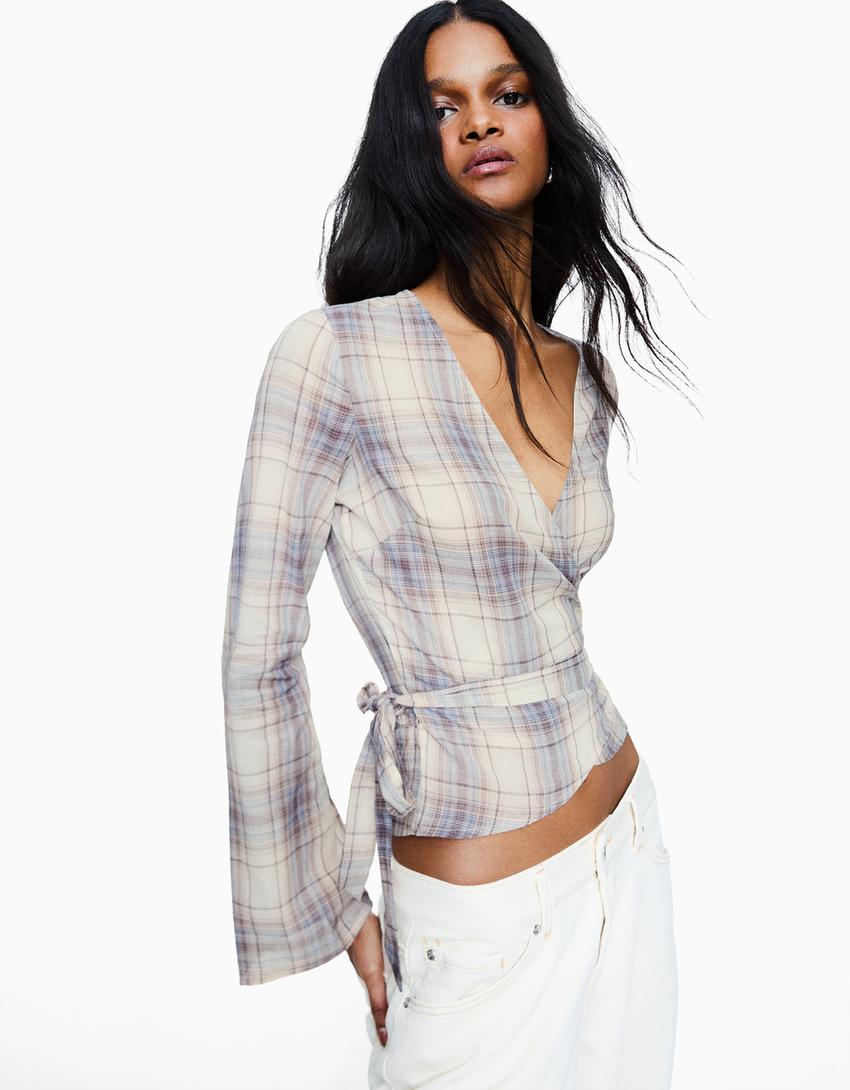 Blouse croisée imprimée-Sable