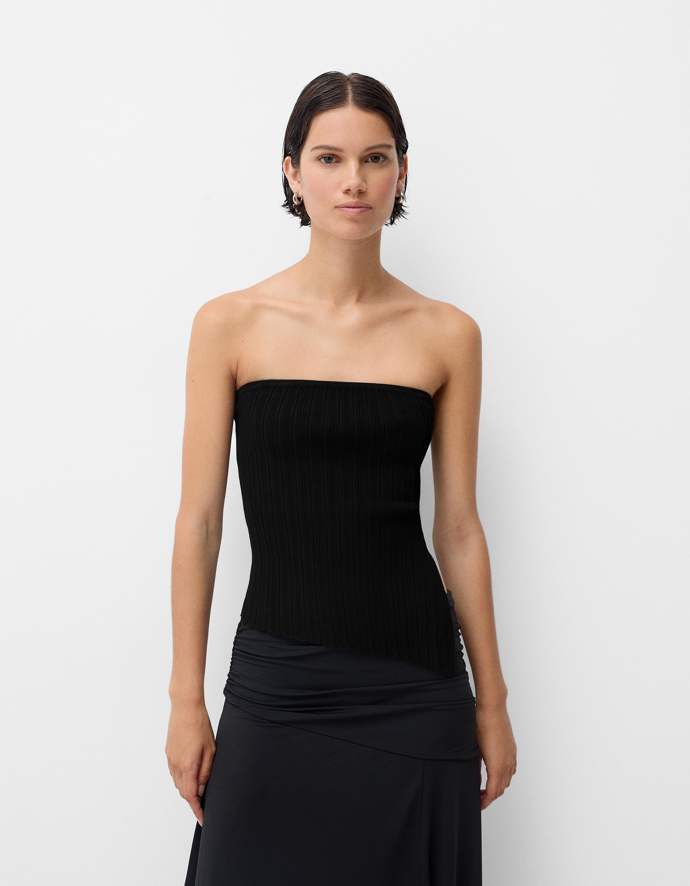 Bershka Asymmetrisches Bandeau-Top Damen Xs Schwarz