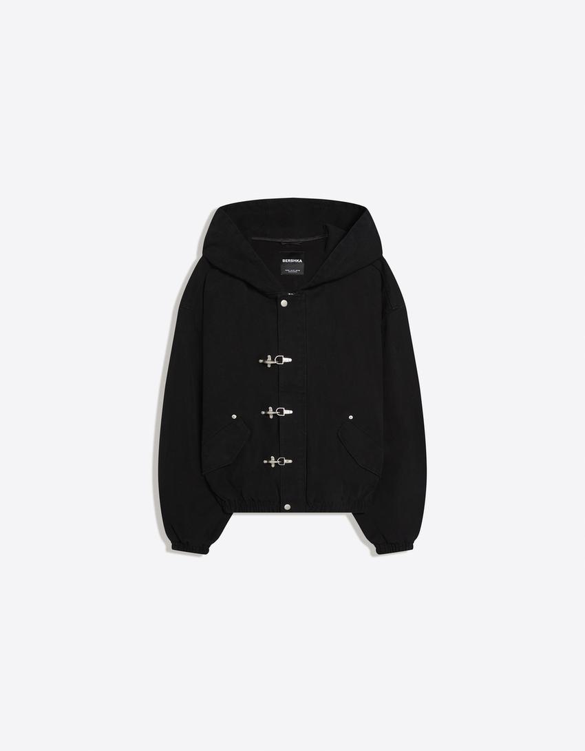 Kurtka z guzikami z pętelkami-Czarny