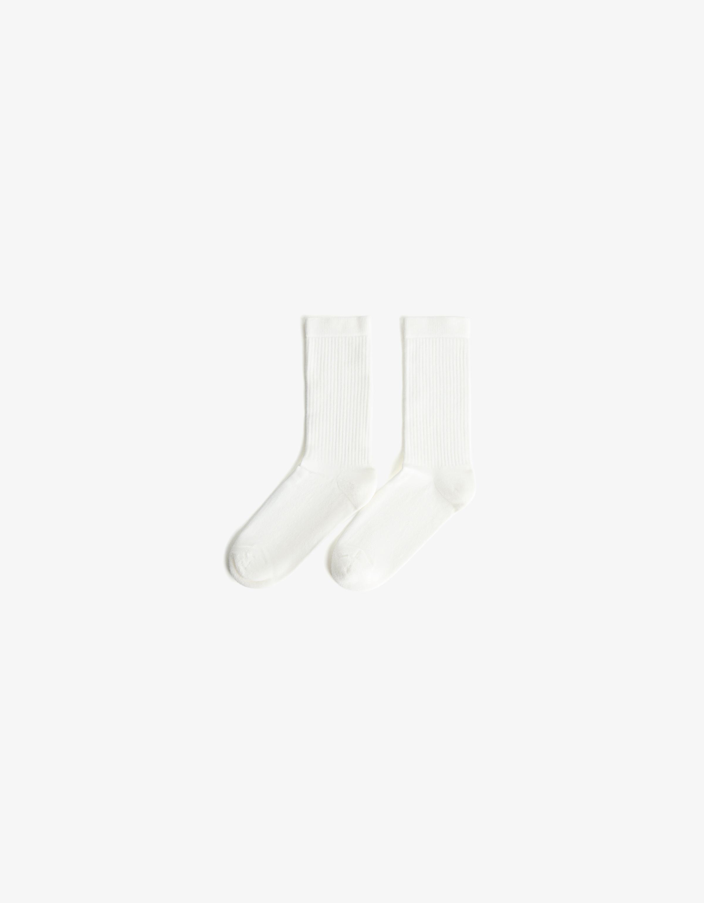 Bershka 2er-Pack Sportsocken Damen M Weiss