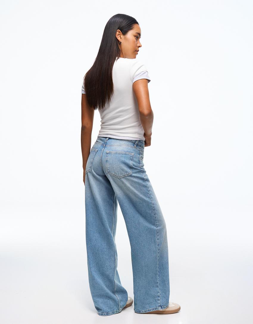 Jeans wide leg tiro bajo-Azul lavado