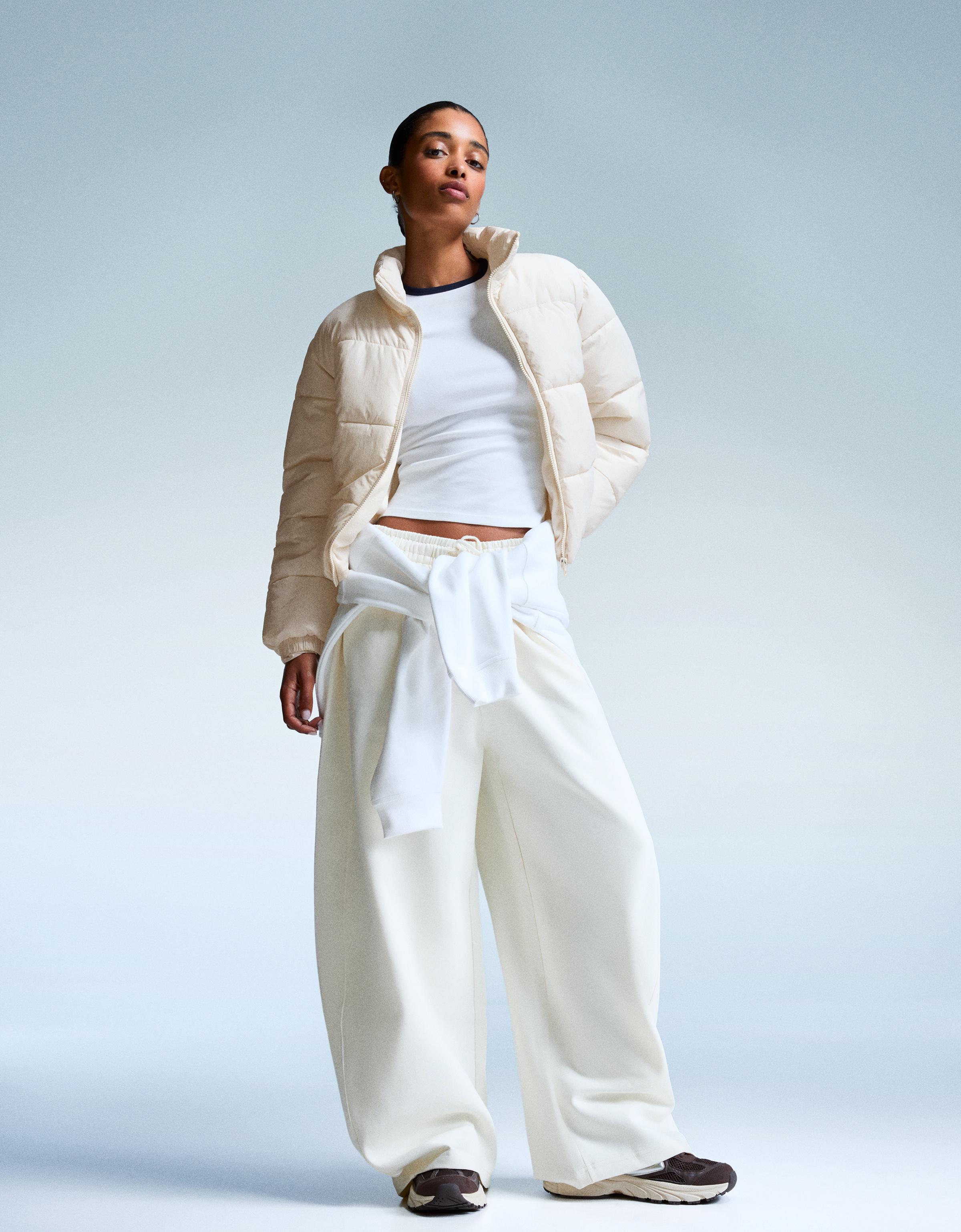 Padded funnel neck jacket — White