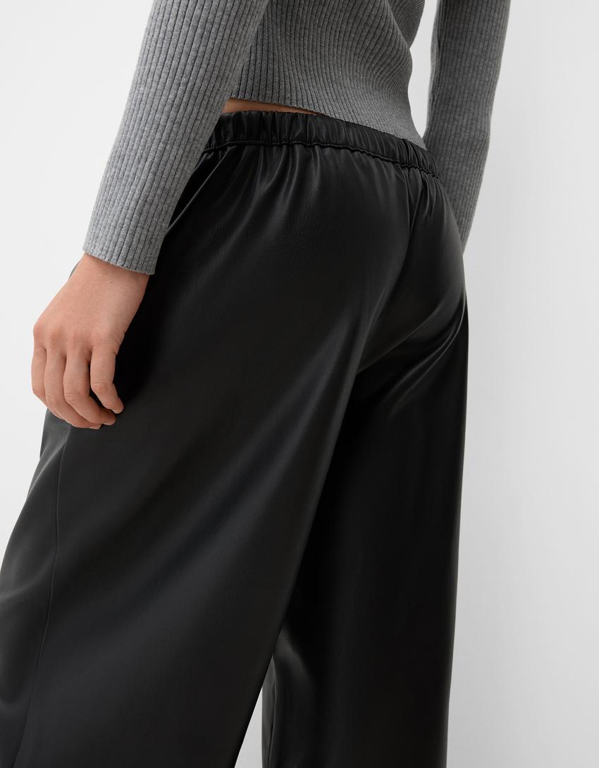 Pantalon large similicuir-Noir-5