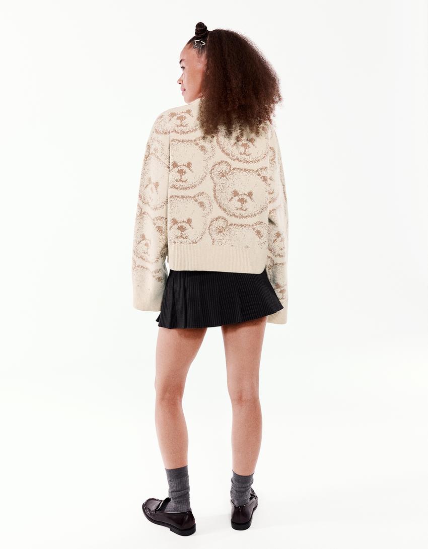 Camisola jacquard com estampado-Areia