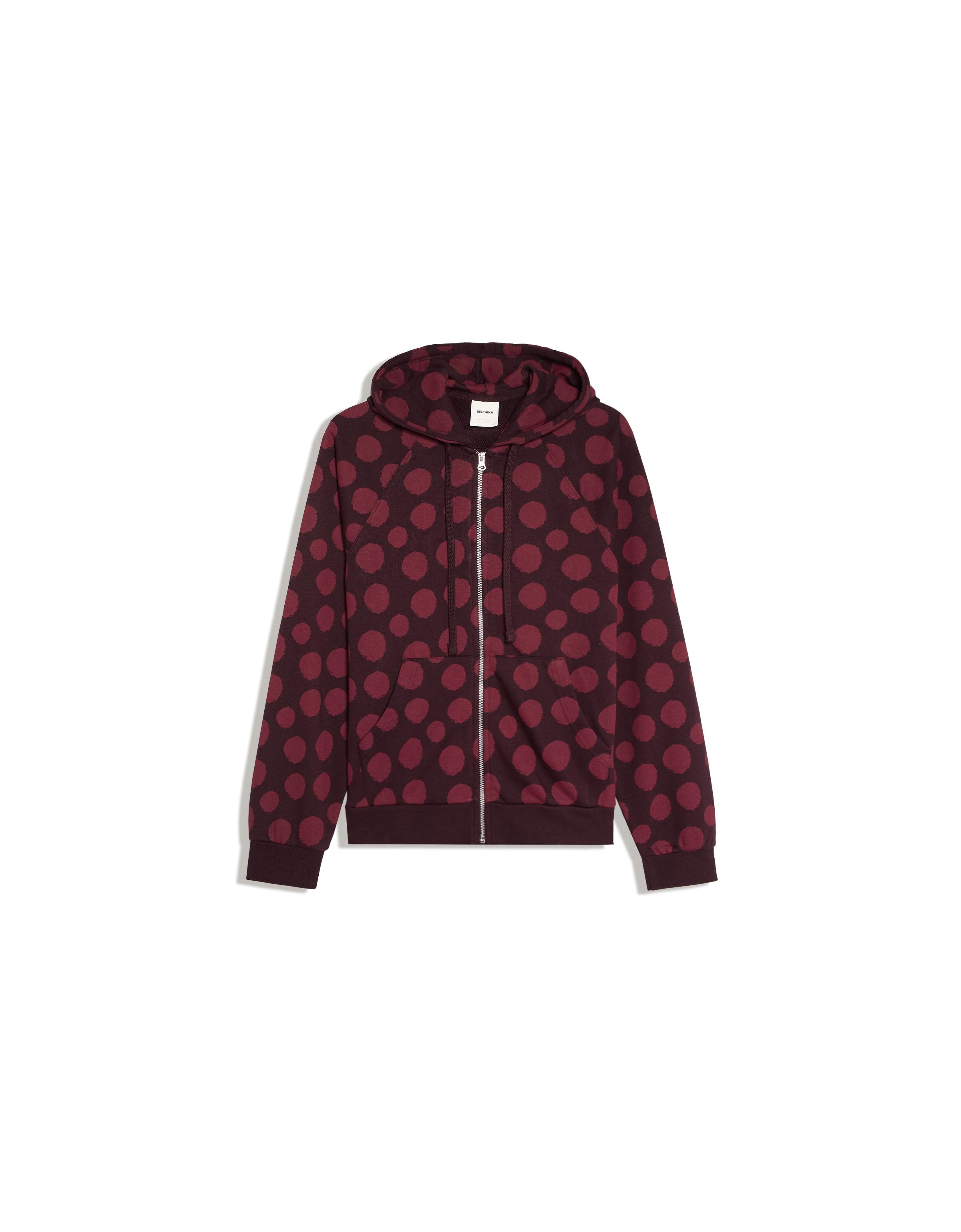 Hooded zip-up print sweatshirt — Burgundy