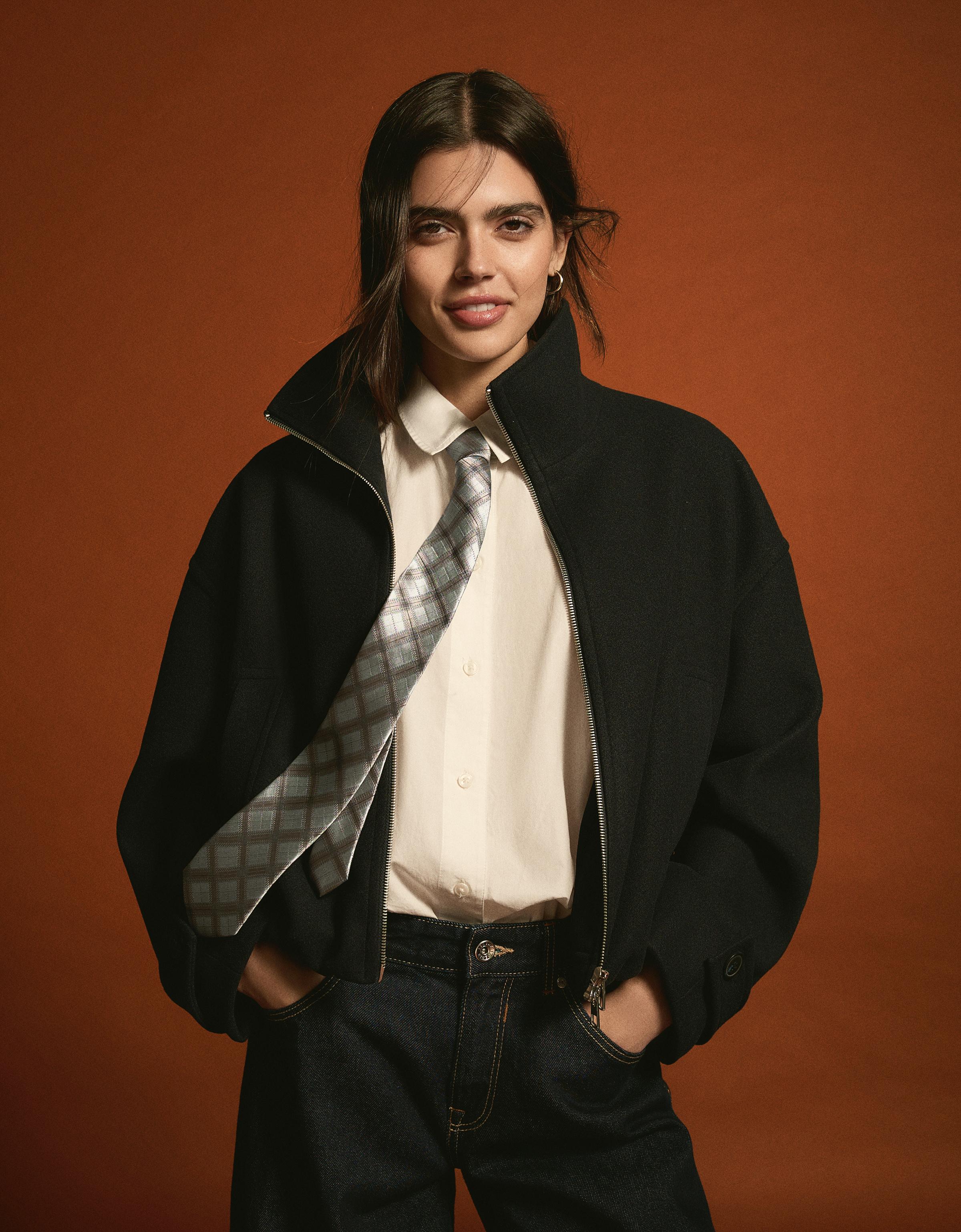 Bershka Karierte Krawatte Damen Grau