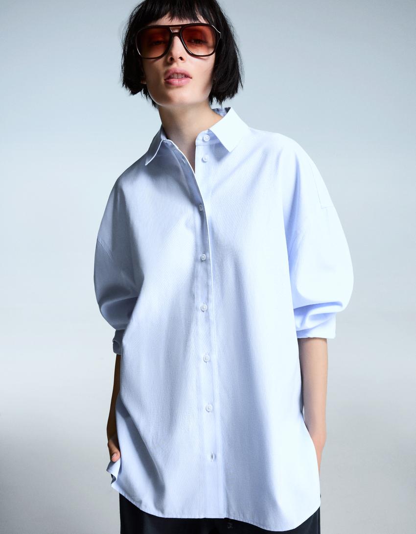 Camisa oversize de popelina-Marinho