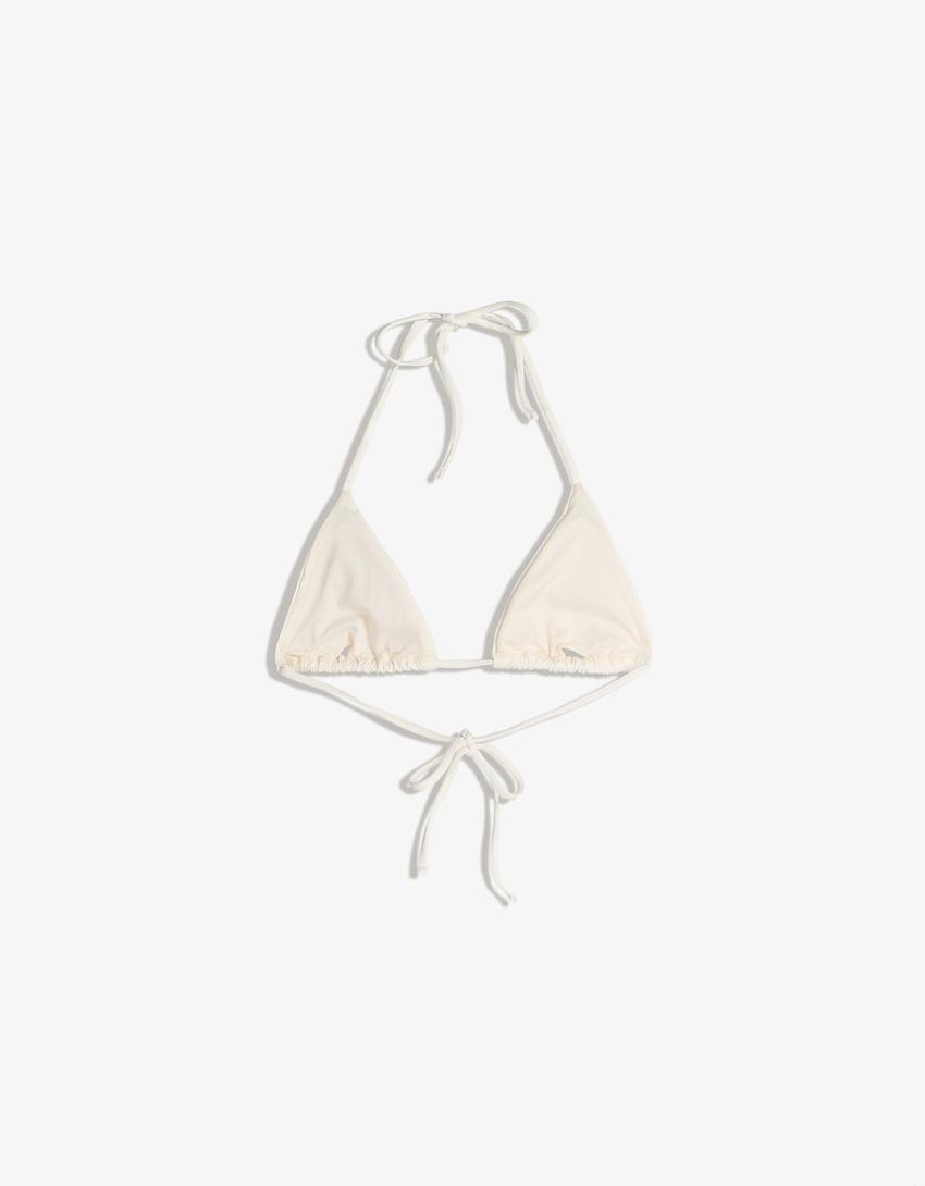 Haut de bikini triangle à clous-Écru