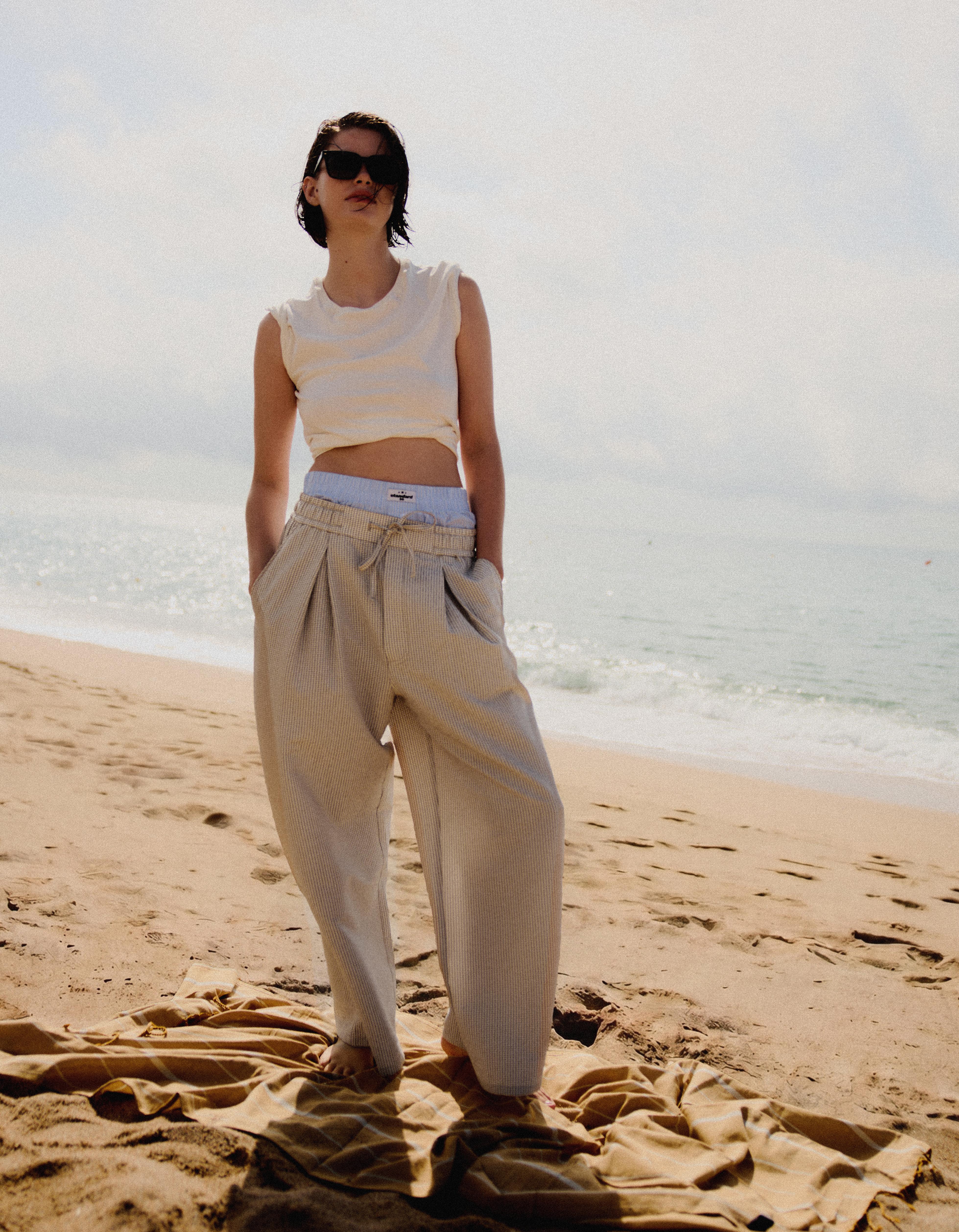 メンズウェア BELLMORE EMBLEM CHECK PANTS - BEIGE Mega baggy check trousers - Men | Bershka
