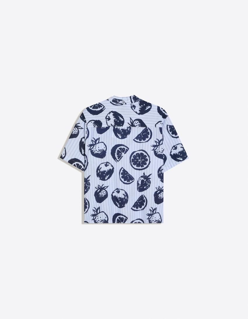 Printed short sleeve shirt-Light blue