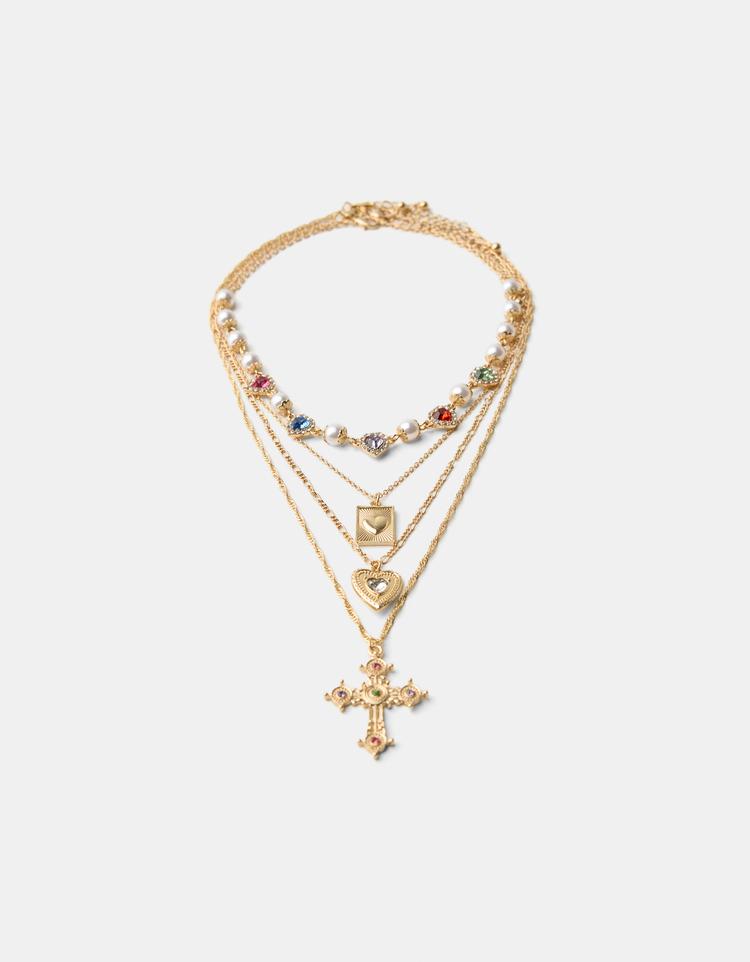 Pack 4 collares pedrería cruz