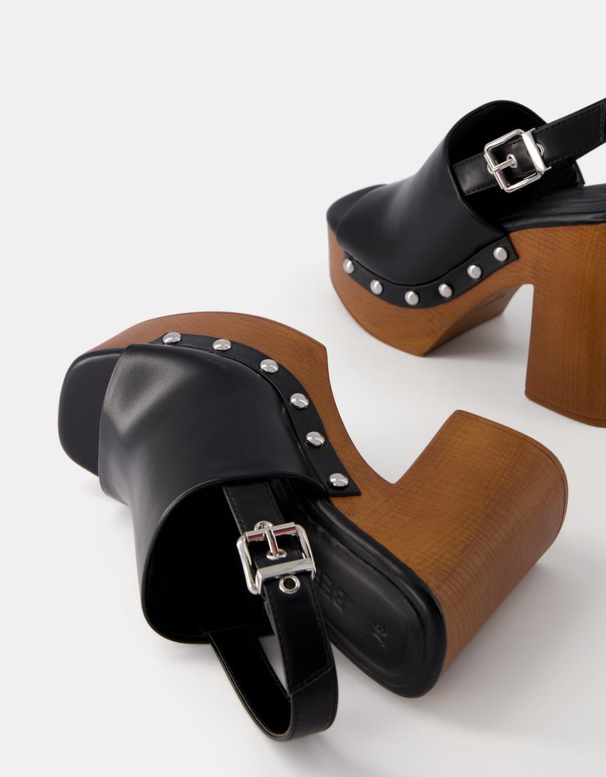 Sandales talon plateforme rivets-Noir