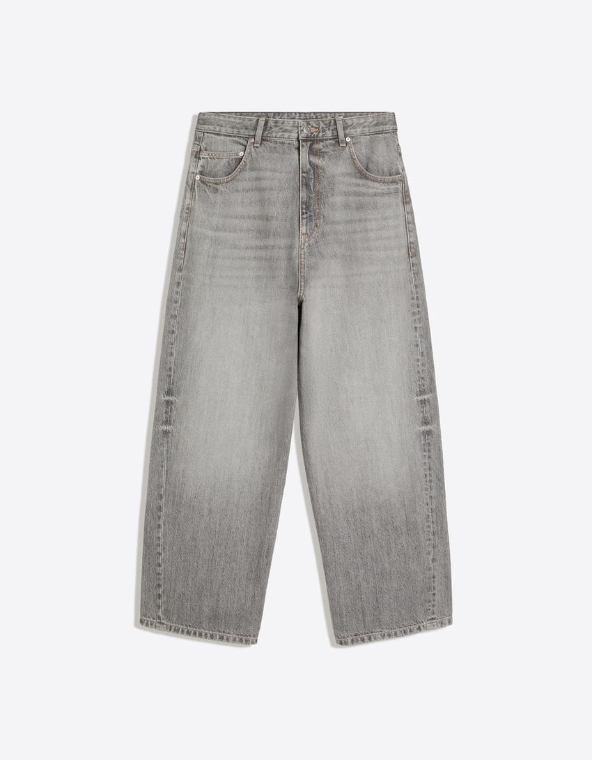 Embroidered neobarrel jeans-Grey