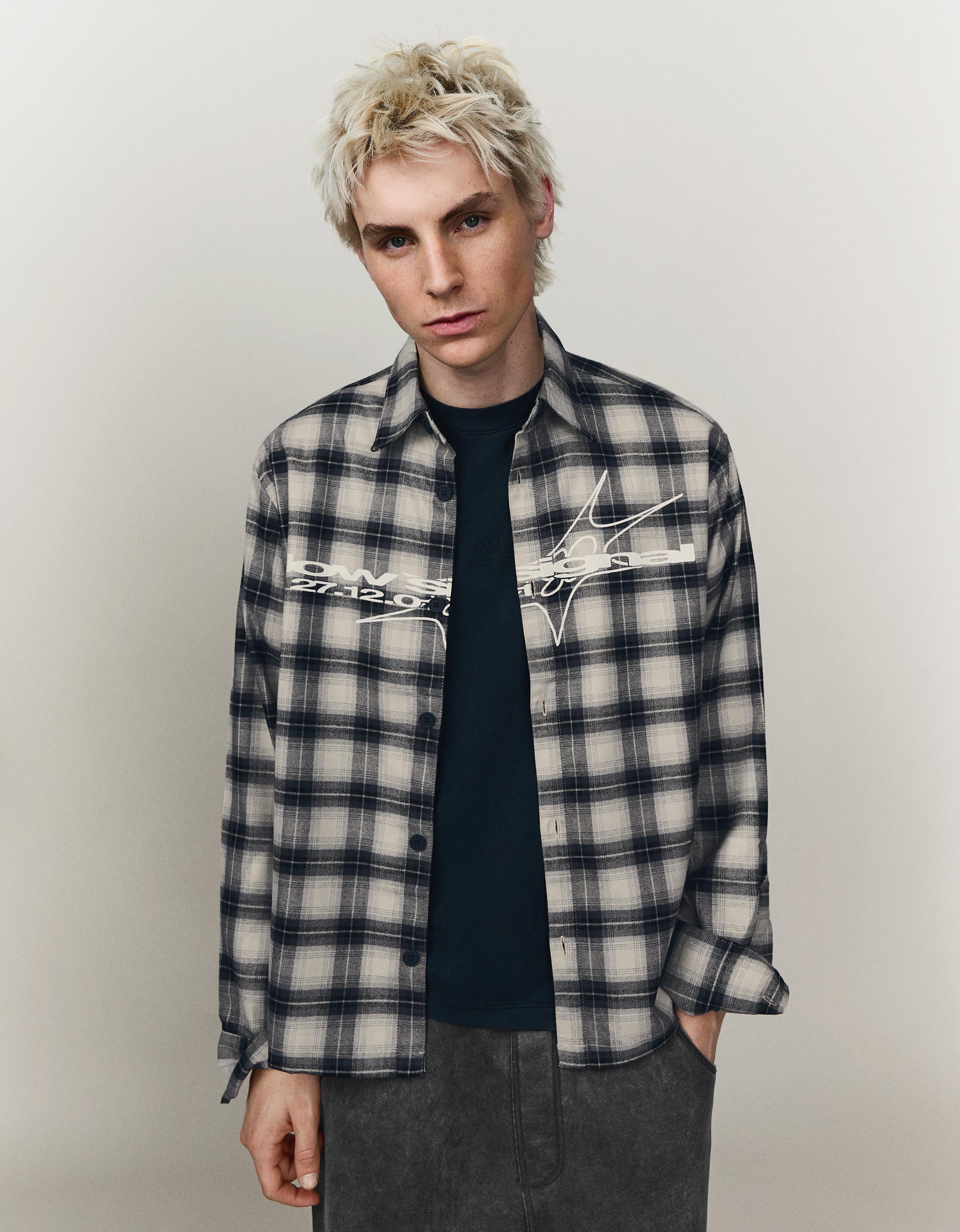 Camisa Cuadros Print Hombre M Gris Oscuro