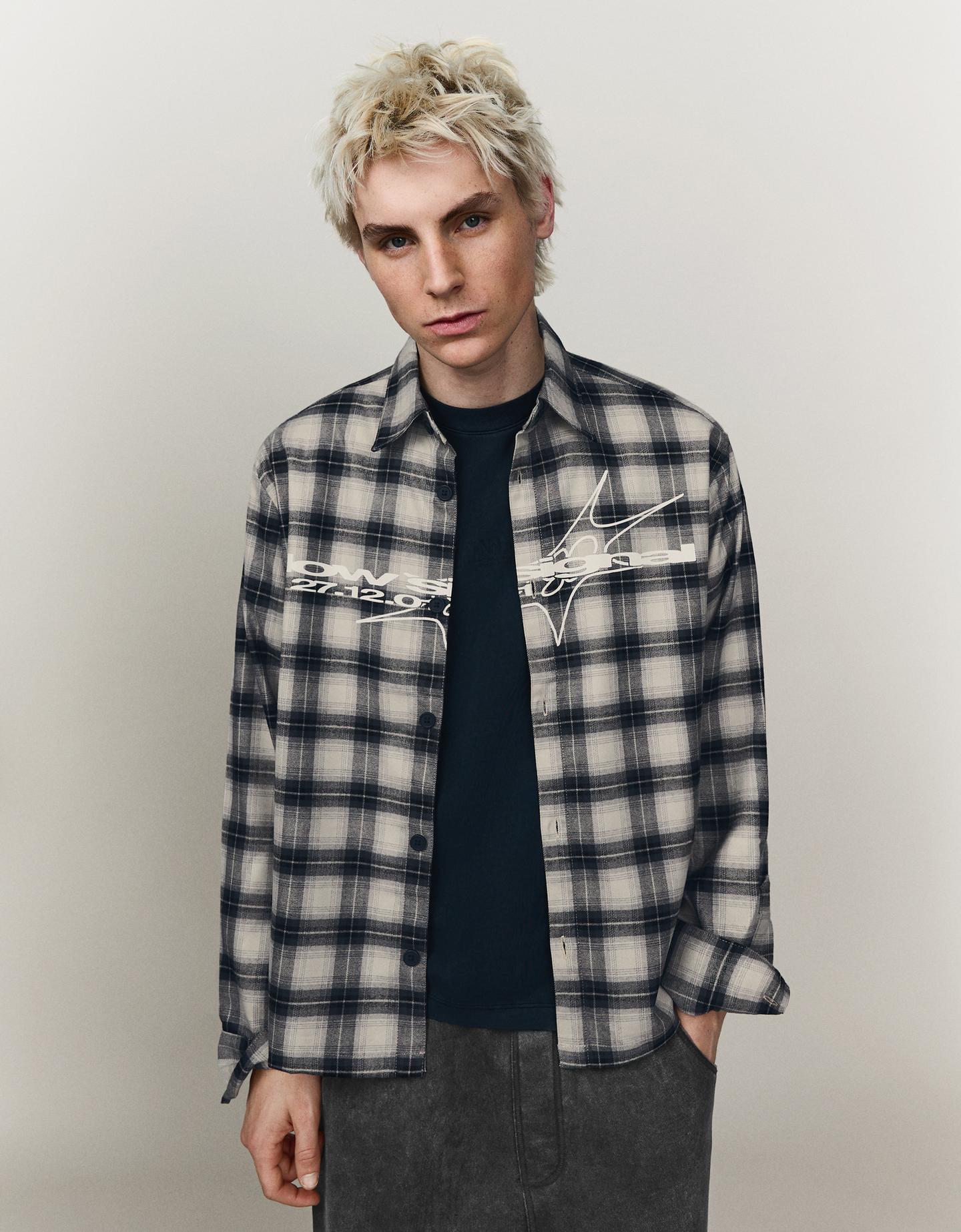 Bershka Camicia Stampa A Quadri Uomo L Grigio Scuro