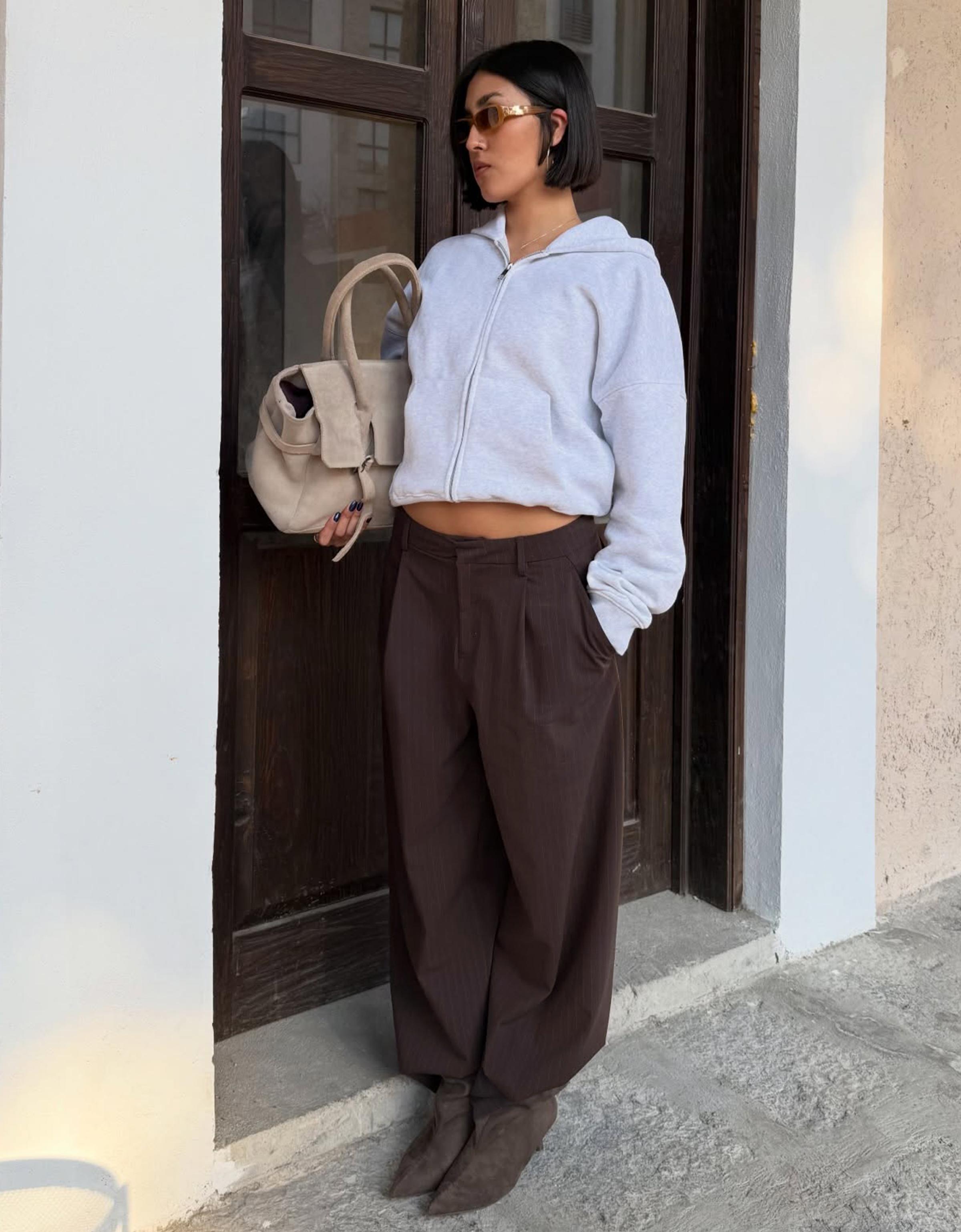 Kapüşonlu oversize fermuarlı sweatshirt - Görsel 56