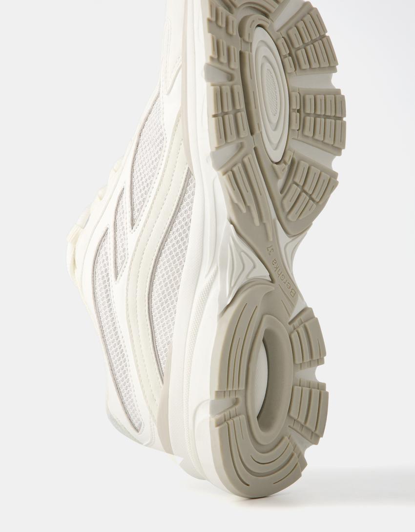 Metalik detaylı kontrast file spor ayakkabı-BEYAZ-4