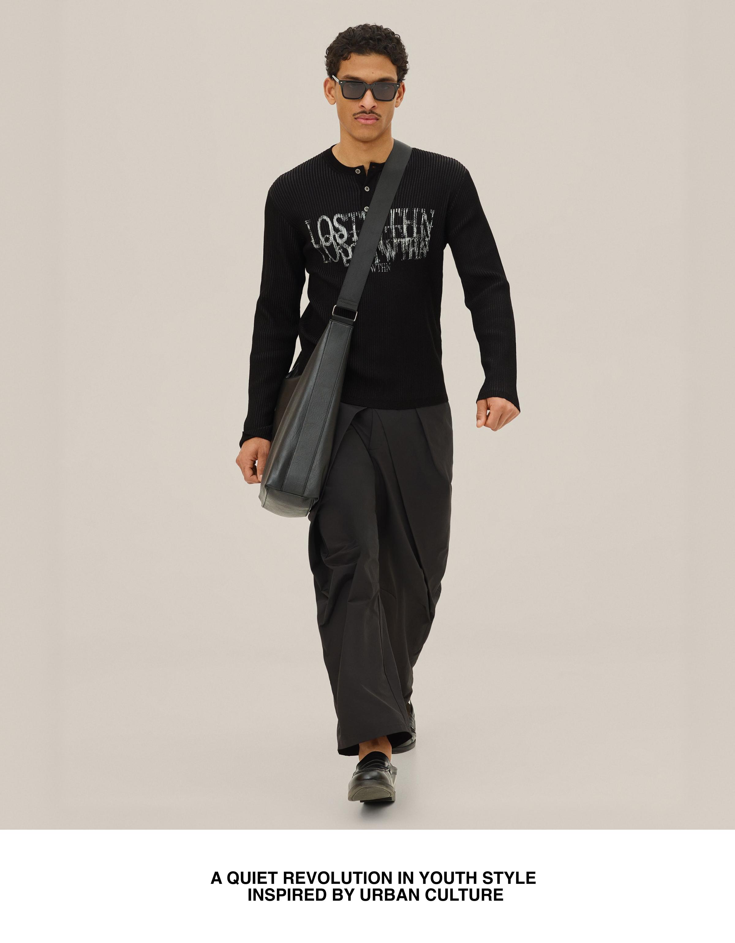 Düğmeli yaka baskılı kazak - Görsel 46