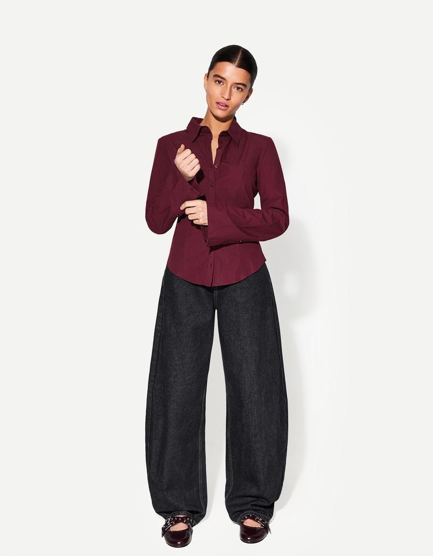 Chemise cintrée manches évasées-Grenat