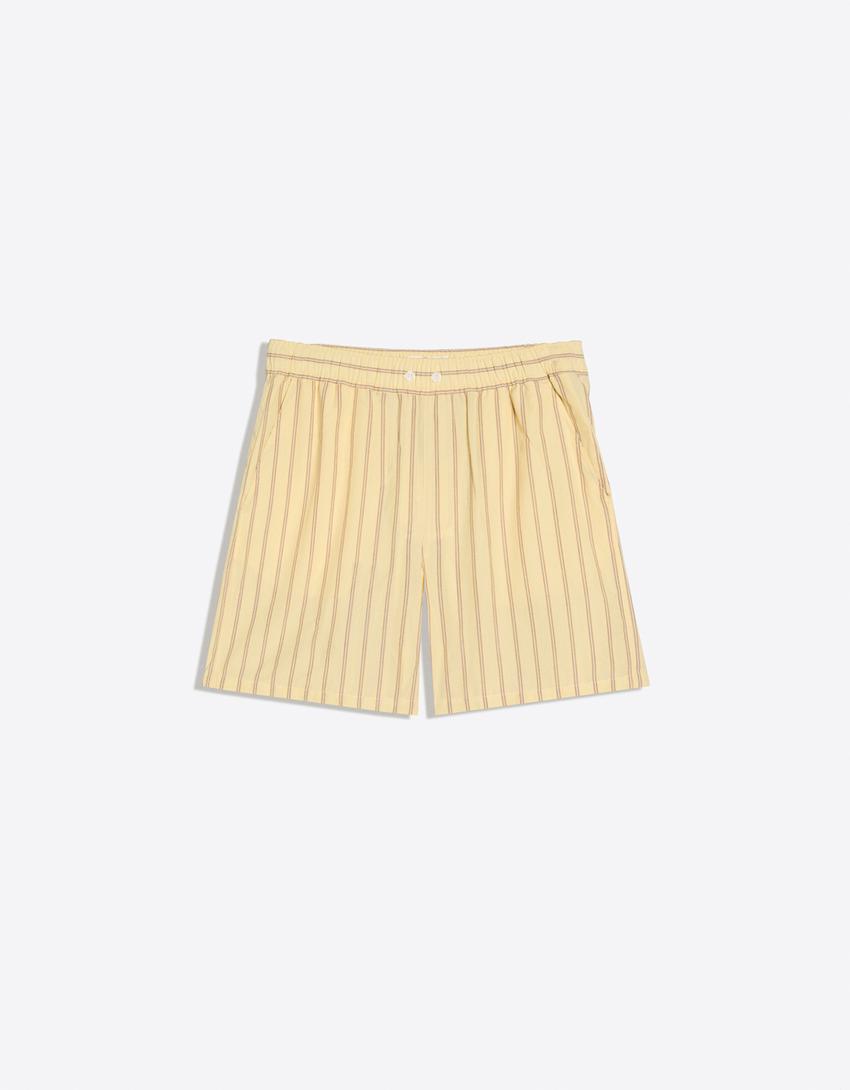 Striped elastic waist Bermuda shorts-Yellow
