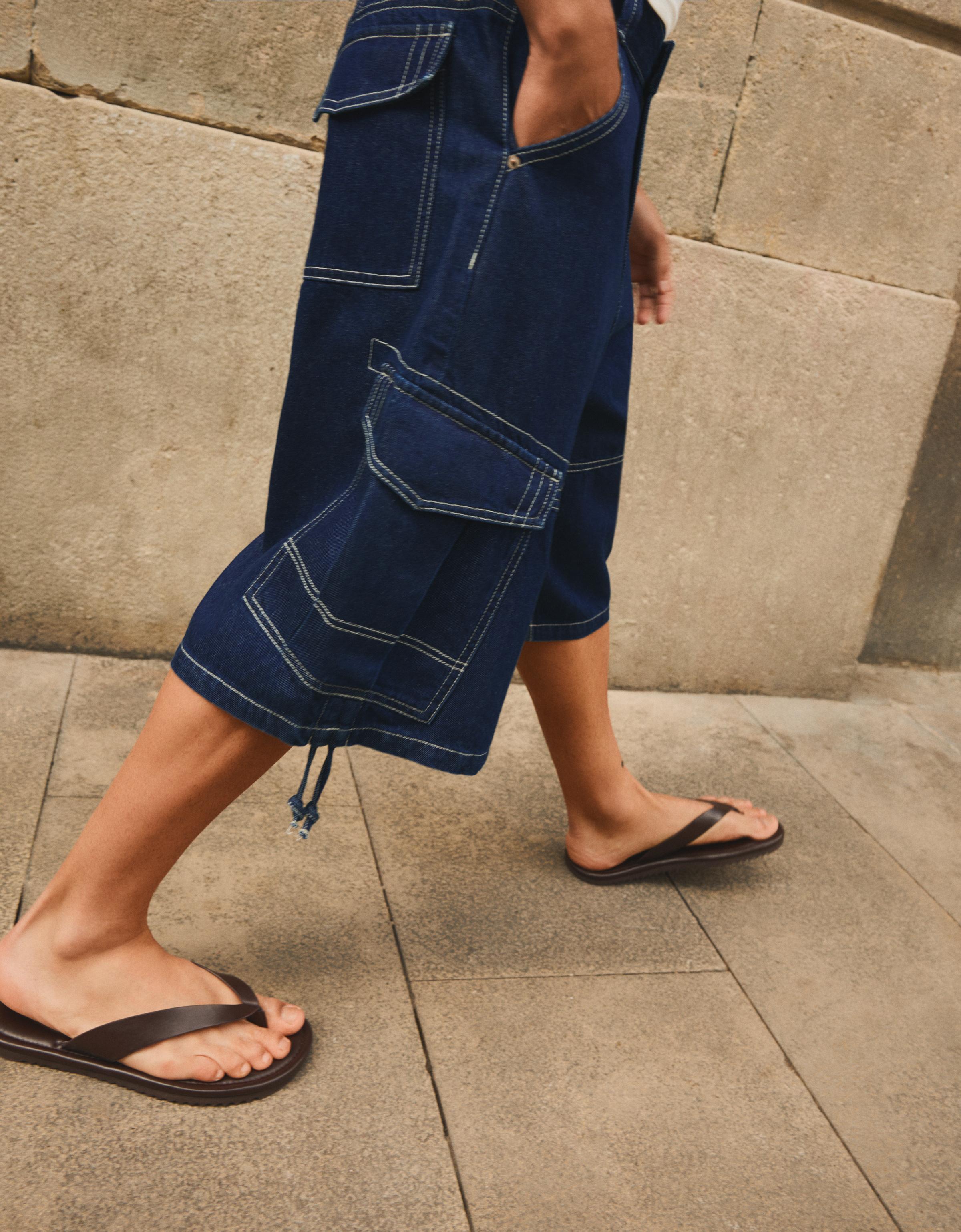 Bershka Kargo paraşüt denim bermuda görsel 6