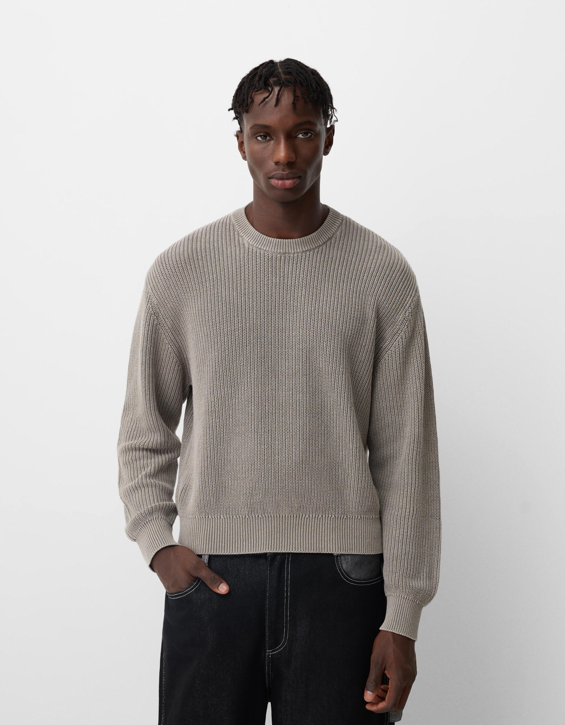 Bershka Pullover Im Washed-Look Herren Xs Grau