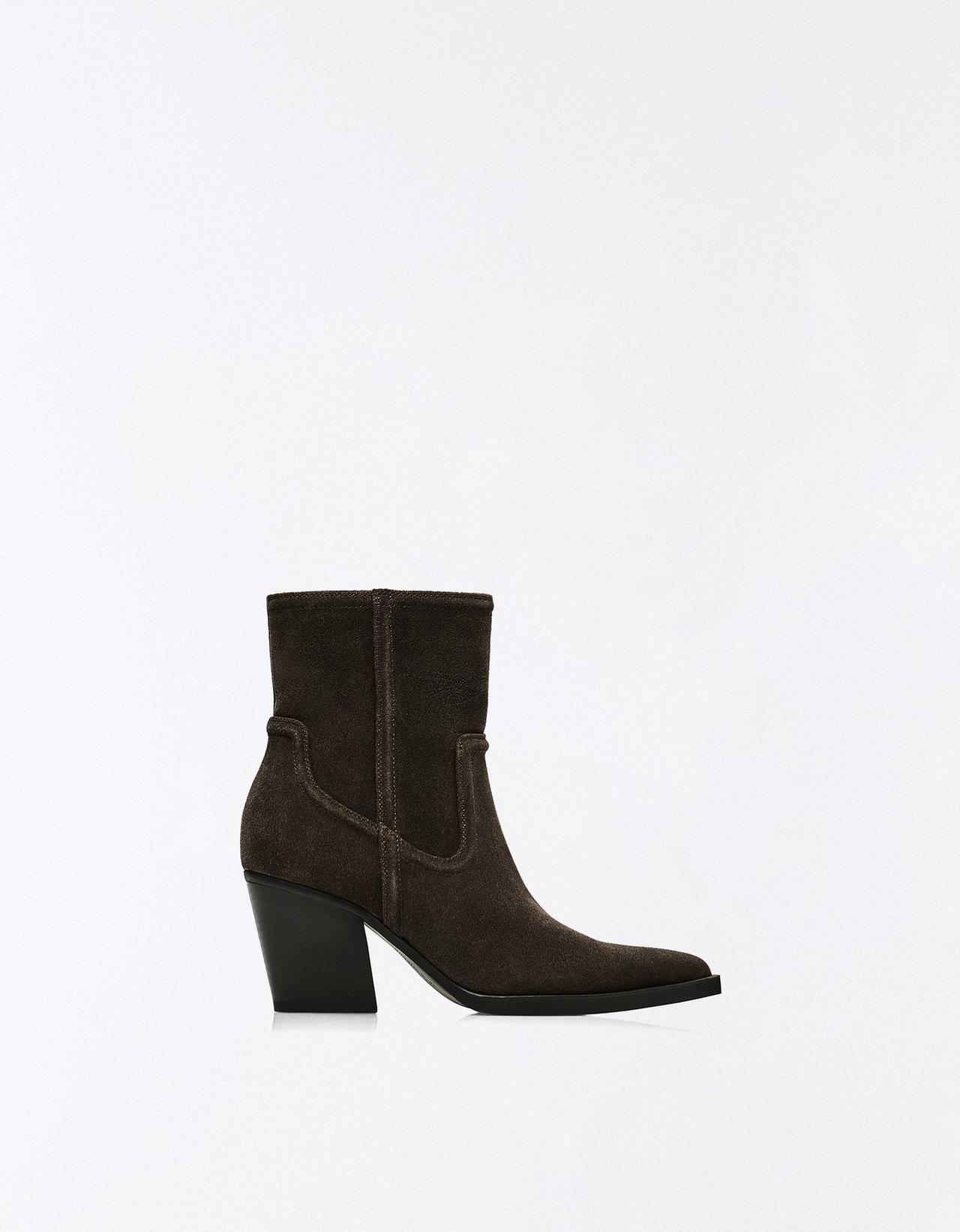 Leather cowboy heel ankle boots — TAUPE