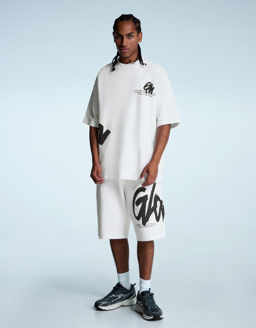 Printed short sleeve plush T-shirt-White