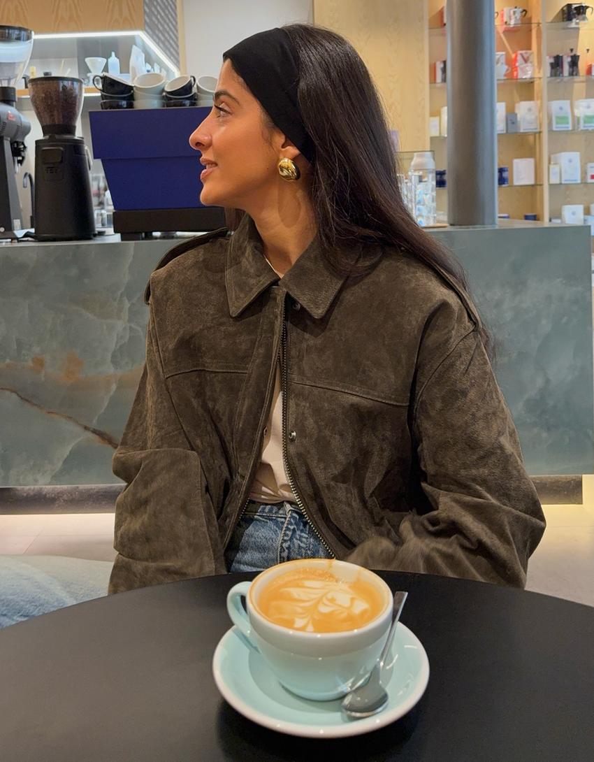 Blusão de pele camurça-Caqui