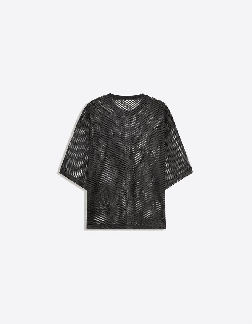 Camiseta manga corta mesh print-Negro